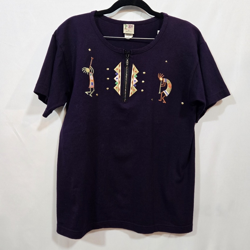 Vintage 90s Cactus California Kokopelli T Shirt Women M Purple Zip USA